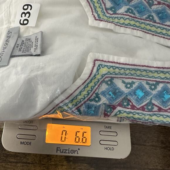 Catherine’s Embroidered Tunic Kaftan Womens 4X White Beaded Cotton Boho Western - Picture 13 of 13